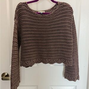 American Eagle Outfitters Cropped Open-Knit Scoop Neck Sweater - Brown